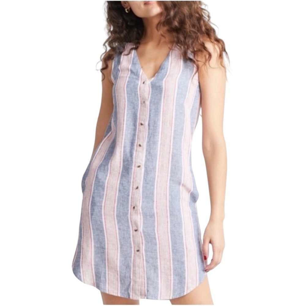 Marine Layer - Lake Tank Striped Sleeveless Button-Down Linen Blend Dress Sz XS